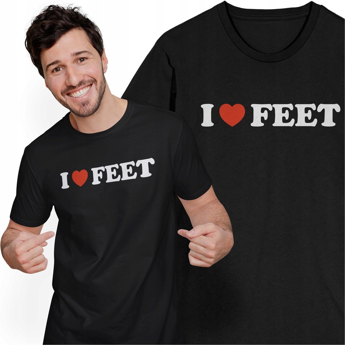 Koszulka Męska z Nadrukiem I Love Feet Śmieszny Prezent dla Kolegi