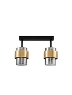 Lampy sufitowe - VIEJA LE44848 Nowoczesna lampa sufitowa dwupłomienna o cylindrycznym kształcie z metalowo-szklanym kloszem w kolorze czarno-złotym - miniaturka - grafika 1