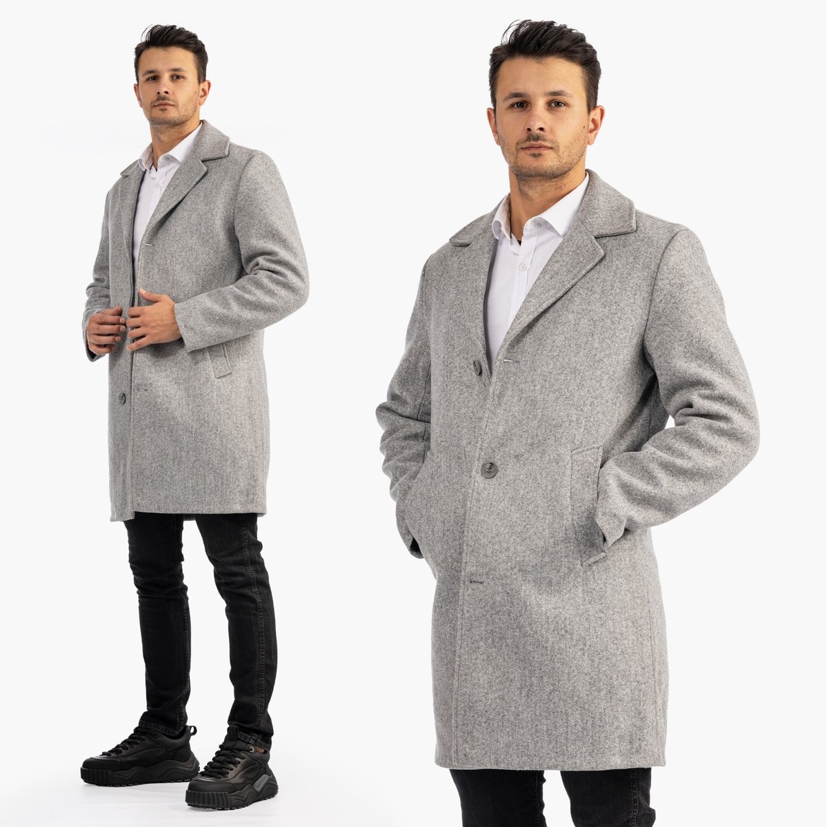 Płaszcz Męski Długi Szary Elegancki Zimowy Klasyczny Formalny S Szary