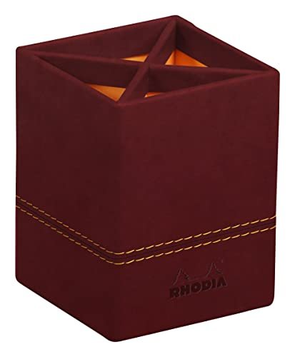 Rhodia 194526C - Pojemnik na długopisy 8x11cm, elegancka sztuczna skóra, przybornik na biurko, na długopisy, pędzle i ołówki, 1 sztuka, kolor czerwony winny