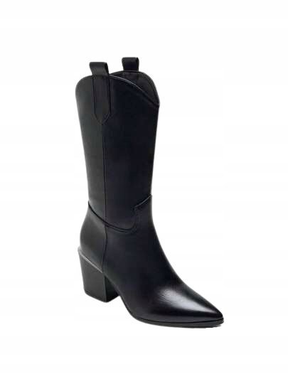 SHEIN CZARNE KOWBOJKI DAMSKIE ZE SZPICZASTYM NOSKIEM NA KLOCKU 38 1DB