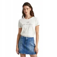 Koszulki i topy damskie - PEPE JEANS KOSZULKA DAMSKA T-SHIRT VIVIAN ECRU M - miniaturka - grafika 1