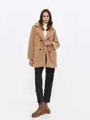 Płaszcze damskie - Beżowy dwurzędowy płaszcz boucle - miniaturka - grafika 1