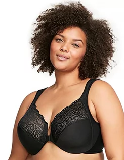 Biustonosze - Glamorise Damski biustonosz plus size Wonderwire z zapięciem z przodu #1245, Czarny, 110E - grafika 1