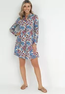 Sukienki - Niebieska Sukienka Koszulowa w Kwiaty z Kieszeniami Eborene - miniaturka - grafika 1