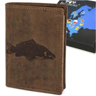 Portfele - Portfel skórzany męski brązowy nubuk skóra RFiD Ryba Beltimore R91 brązowy, beżowy - miniaturka - grafika 1
