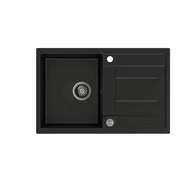 Zlewozmywaki - QUADRON Zlewozmywak granitowy jednokomorowy 78 50 19,5 cm z ociekaczem MORGAN 111 Very Black czarny mat ze stalowym odpływem HB8203U7-BS - miniaturka - grafika 1