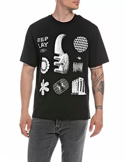 Koszulki męskie - Replay T-shirt męski, Black 098, XL - grafika 1