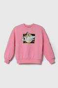 Bluzy dla dziewczynek - United Colors of Benetton bluza bawełniana dziecięca kolor różowy z nadrukiem - miniaturka - grafika 1