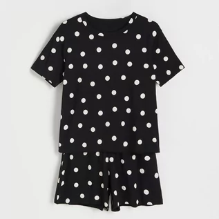 Piżamy damskie - Reserved - Bawełniana piżama w groszki - Czarny - grafika 1