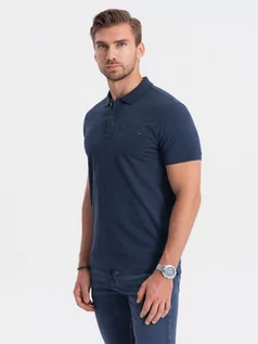 Koszulki męskie - T-shirt męski polo z ozdobnymi guzikami - ciemnoniebieska V8 S1744 - grafika 1