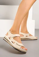 Sandały damskie - Beżowe Sandały na Koturnie z Korka Vices Linwenna - miniaturka - grafika 1