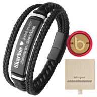 Bransolety męskie - Bransoletka męska skórzana z grawerem czarna preze - miniaturka - grafika 1