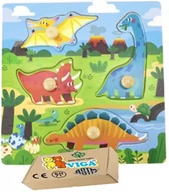 Zabawki sensoryczne - Drewniane układanki DINOZAURY PUZZLE Z UCHWYTAMI zabawki 1 2 3 latka lat Viga 12m+ - miniaturka - grafika 1
