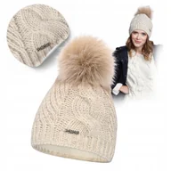 Czapki damskie - Czapka Zimowa Damskie Beżowa PaMaMi Uniwersalna z Ociepleniem - miniaturka - grafika 1