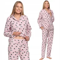Piżamy damskie - DŁUGA PIŻAMA DAMSKA W PASKI I MISIE PANDA Z BAWEŁNIANEJ FLANELI MORAJ 2XL PATT 1 - miniaturka - grafika 1
