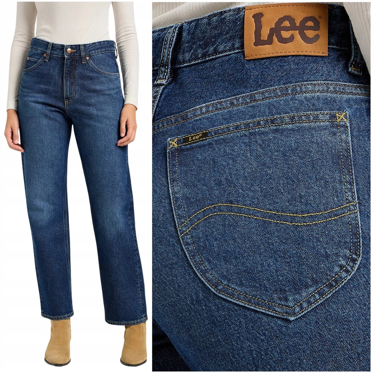 Lee RIDER CLASSIC wysokie proste luźne damskie spodnie jeansowe W25 L31