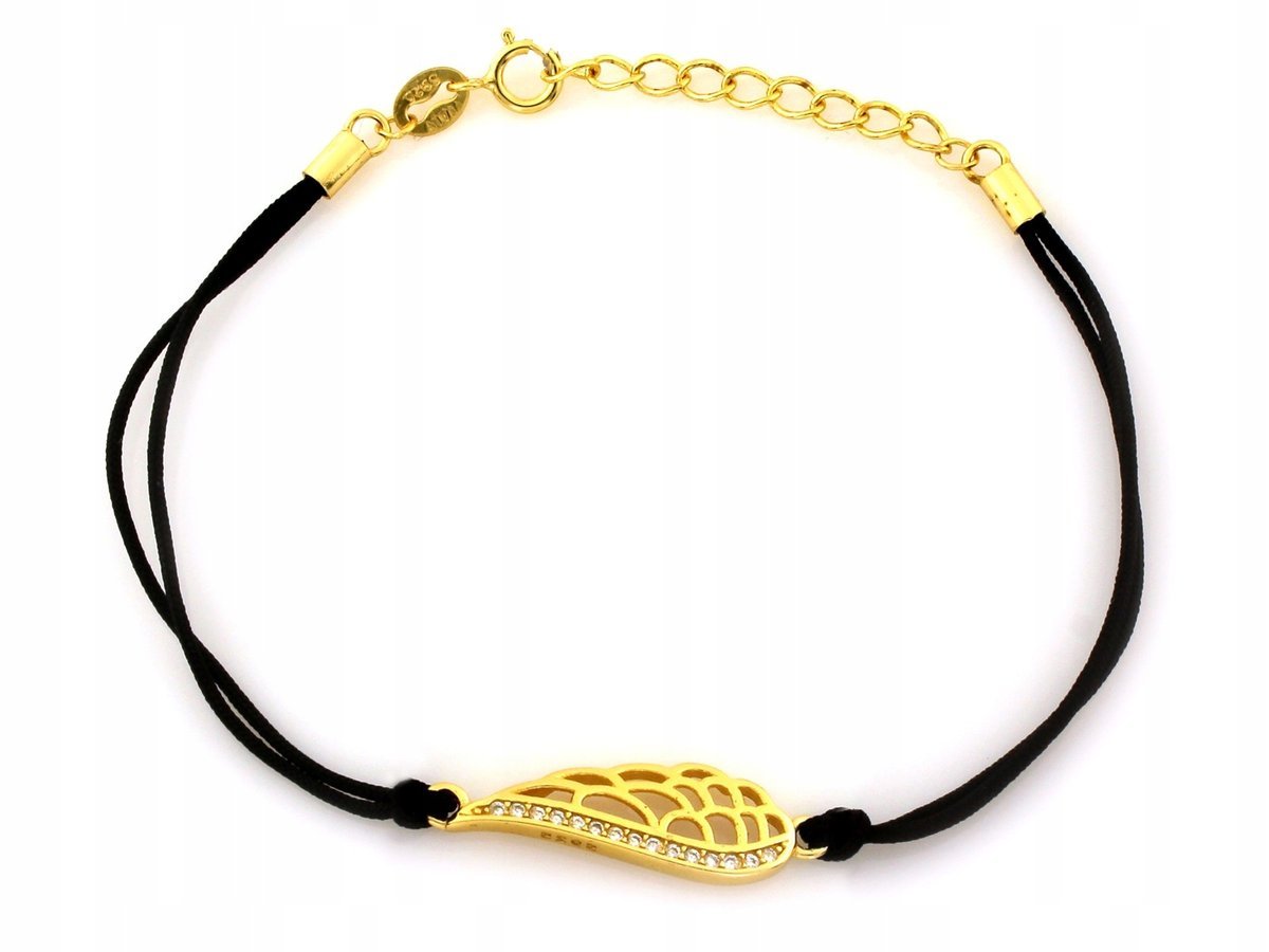 Pozłacana bransoletka srebrna próba 925 z cyrkoniami 1.67g ażurowe skrzydło