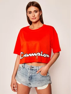 Koszulki i topy damskie - Champion T-Shirt Cropped Script Logo Print Boxy 112655 Pomarańczowy Regular Fit - grafika 1