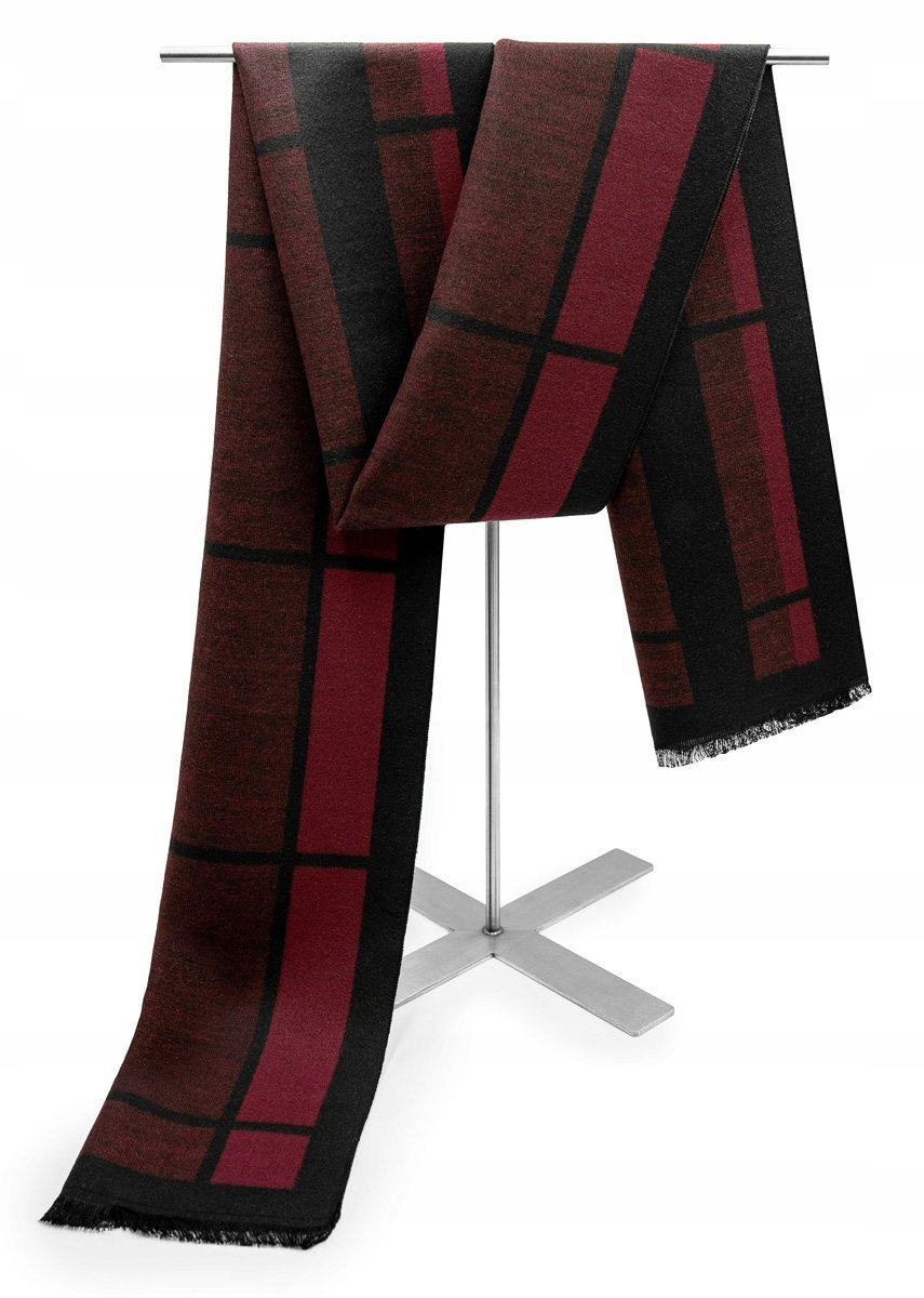 Szal Szalik Męski Zimowy Ciepły Miękki W Dotyku Bordowo - Czarny