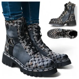 Damskie Botki Maciejka SKÓRZANE Glany Sznurowane Wysokie Modne Platforma 39 - Botki damskie - miniaturka - grafika 1