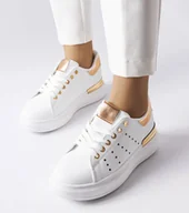 Botki damskie - Białe sneakersy z kolorową perforacją Chalut-39 - miniaturka - grafika 1