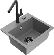 Zlewozmywaki z baterią - Mexen Milo zlewozmywak granitowy 1-komorowy z baterią kuchenną Flora, szary - 6505-71-670401-70-B - miniaturka - grafika 1