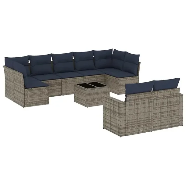 Zestaw mebli ogrodowych z rattanem PE, szary, wymiary: 62 x 62 x 69 cm