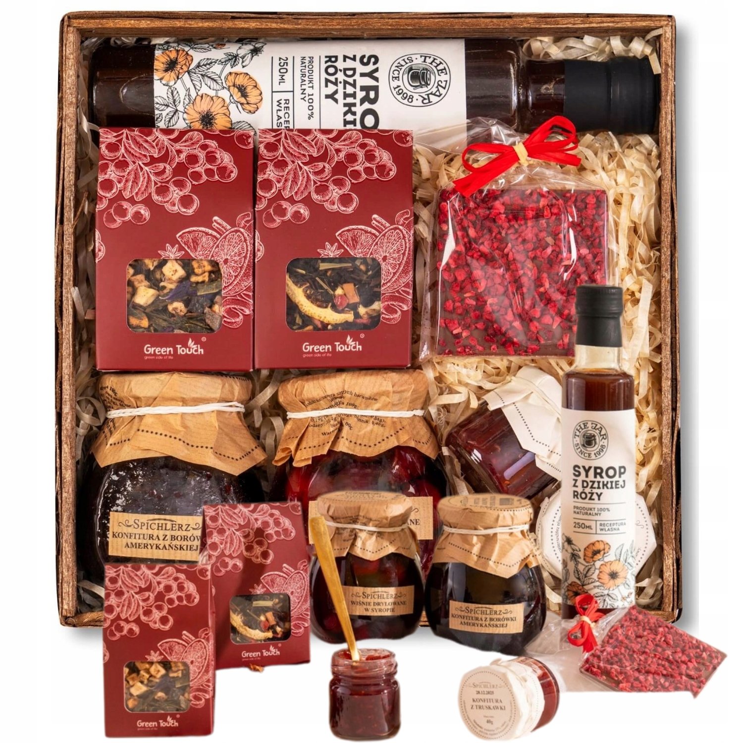 Kosz Prezentowy Zestaw Herbat Konfitury Czekolada Syrop Konfitury Urodziny