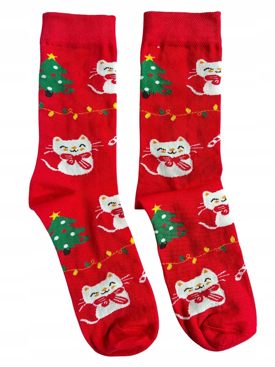 Skarpetki świąteczne damskie w koty 39-42 skarpety świąteczne damskie