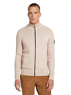 TOM TAILOR Męskie Kardigan z prążkowanymi rękawami 1028460, 28596 - Soft Beige Melange, XXS - Swetry męskie - miniaturka - grafika 1