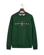 Bluzy męskie - GANT Męska bluza D1. Banner Shield C-Neck, zielona (Forest Green), standard - miniaturka - grafika 1
