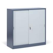 Szafy biurowe - Metalowa szafa z przesuwnymi drzwiami, demontowana, 2 półki, 1200 x 1200 x 450 mm, jasnoszary - miniaturka - grafika 1