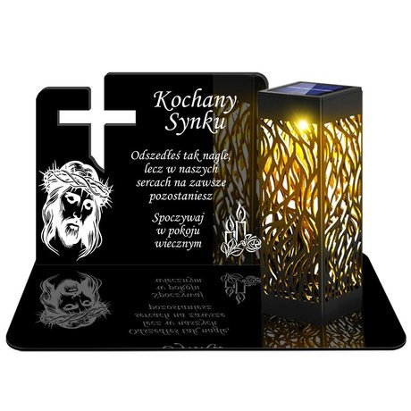 ZNICZ SOLARNY LED WIECZNY PODSTAWKA NA CMENTARZ GRÓB lampka Krzyż 3D DLA SYNA