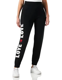 Love Moschino Jogger Fit Love Piquet żakardowe wstęgi i serce z logo Embroidery spodnie damskie o luźnym kroju, Czarny, 38 - Spodnie damskie - miniaturka - grafika 1