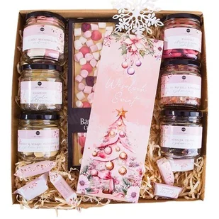 PREZENT ŚWIĄTECZNY KOSZ PREZENTOWY z czekoladą i smakołykami w słoikach Różowy - Zestawy upominkowe PREZENT ŚWIĄTECZNY KOSZ PREZENTOWY z czekoladą i smakołykami w słoikach Różowy - Zestawy upominkowe - miniaturka - grafika 1