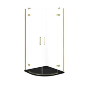 Kabiny prysznicowe - Kabina prysznicowa Cersanit Jota 90x90x195 półokrągła złoty transparentne z brodzikiem tako slim 4cm czarny mat S601-445 - miniaturka - grafika 1