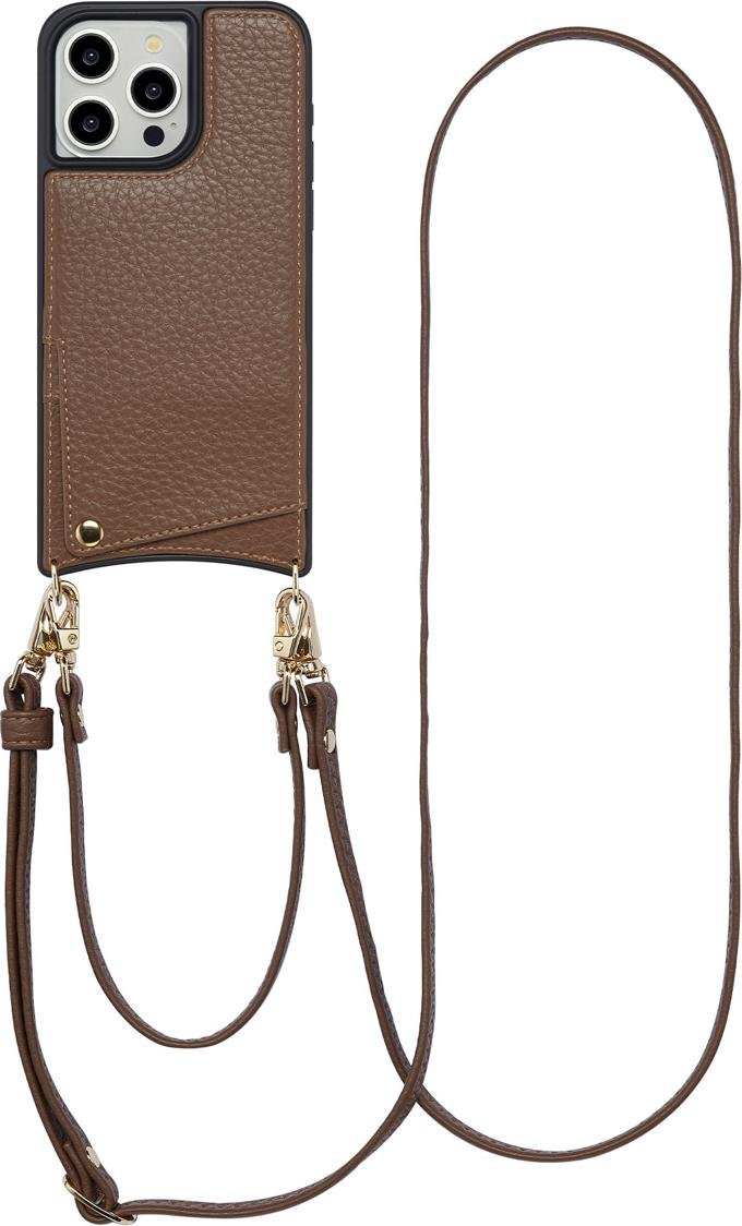 Etui na telefon Selencia Nova z kablem i uchwytem na kartę do Apple iPhone 15 Pro Max - Mocha Brown
