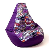 Fotele i pufy dla dzieci - Pufa worek GO GIFT Grusza Druk Wow Fioletowy L 105 x 80 cm - miniaturka - grafika 1