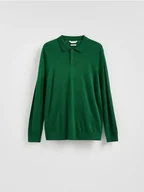 Swetry męskie - Reserved - Wiskozowy sweter polo - zielony - miniaturka - grafika 1