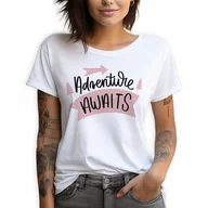 Zestawy upominkowe - Koszulka Damska Biała T-Shirt roz.L Przygoda Czeka ADVENTURE Wiele Wzorów - miniaturka - grafika 1