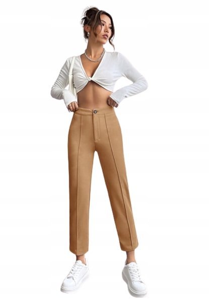 SHEIN BEŻOWE ELEGANCKIE SPODNIE DLA NISKICH L V2L