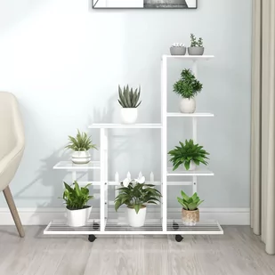 vidaXL Stojak na kwiaty, na kółkach, 94,5x25x92,5 cm, biały, metalowy - Donice - miniaturka - grafika 1