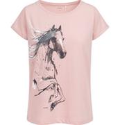 Moda i Uroda OUTLET - Damski t-shirt z krótkim rękawem, z koniem, różowy - miniaturka - grafika 1