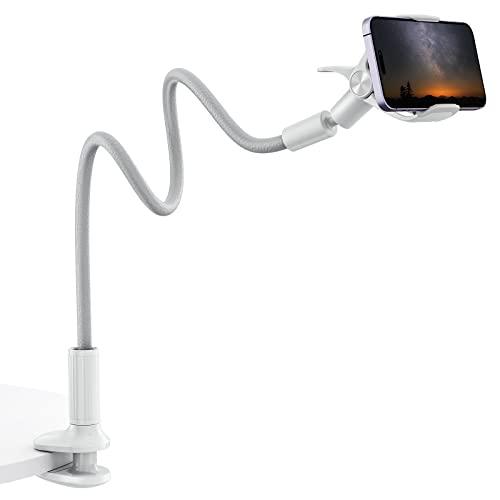 SAIJI Uchwyt na telefon typu gęsia szyja, elastyczny stojak na telefon do łóżka z regulowanym zaciskiem 360, [ulepszona skóra zewnętrzna] uchwyt na telefon komórkowy dla wszystkich ekranów 4,7-7