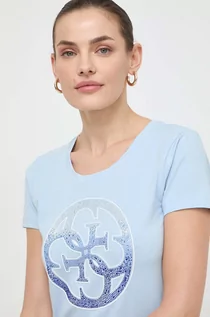 Koszulki sportowe damskie - Guess t-shirt damski kolor niebieski - grafika 1