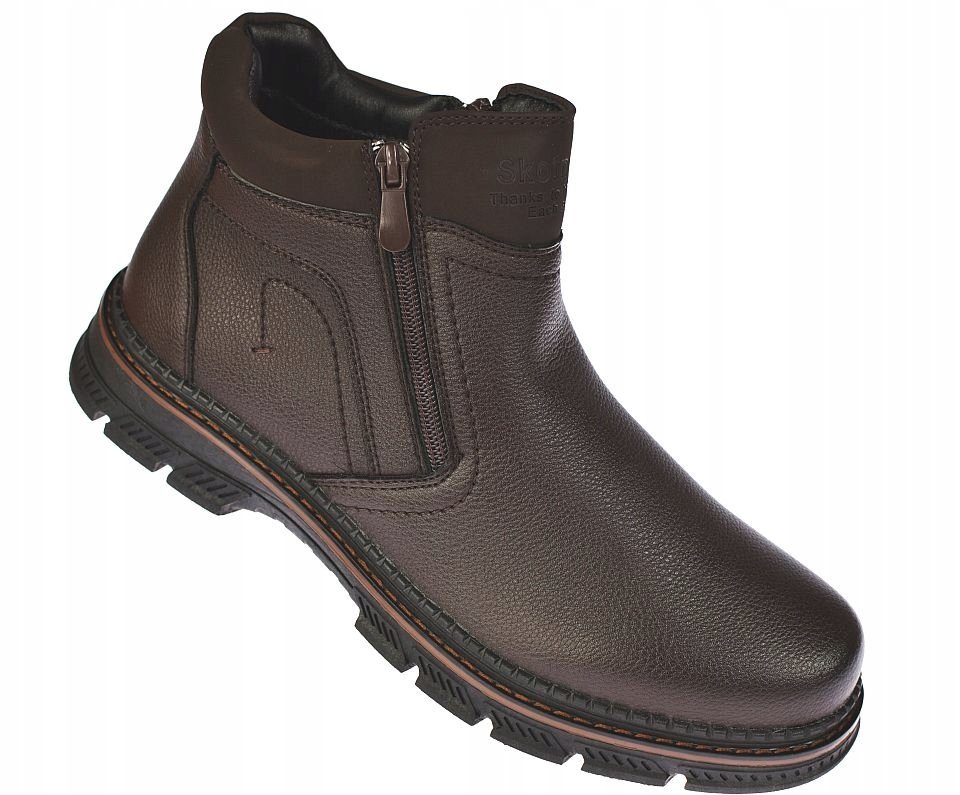 Sztyblety męskie botki B-4-0754 brąz ocieplane kozaki zimowe na suwak r. 40