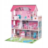 Domki dla lalek - Domek dla lalek drewniany z ogródkiem mebelki 70cm różowy LED - miniaturka - grafika 1