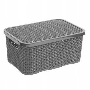 BranQ Branq Rattan S 28,8 X 19,7 Cm Grafitowy Koszyk Do Przechowywania Plastikowy Z Pokrywką - Pudła i pojemniki do przechowywania - miniaturka - grafika 1