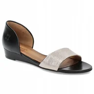 Sandały damskie - Sandały damskie MACIEJKA 01971-67 koturn skóra czarny+ złoty r.40 - miniaturka - grafika 1